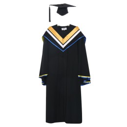 Custom made graduation gown of bachelor's School of administration of Macao University of science and technology black square graduation hat gold V-neck shawl bachelor's graduation gown franchise DA176 Custom made graduation gown of bachelor's School of administration of Macao University of science and technology black square graduation hat gold V-neck shawl bachelor's graduation gown franchise DA176